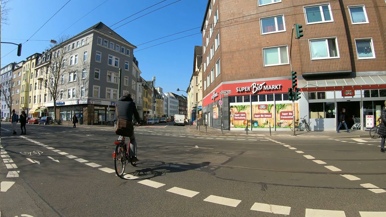 [4K] Велоспорт Дюссельдорф | Южный парк - Рейнская башня через Витцельштрассе, Лореттоштрассе