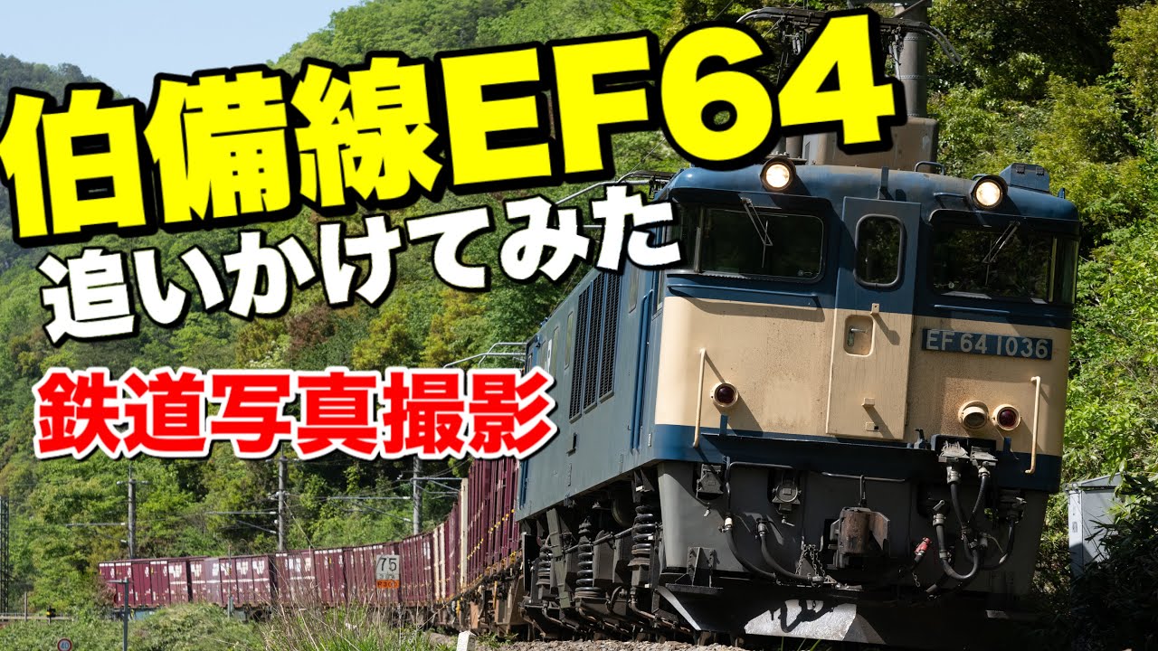 【鉄道写真】白昼の伯備線を走るEF64の貨物列車を追いかける！フルパワーで中国山地を越える迫力ある国鉄色EF64の勇姿を撮影！
