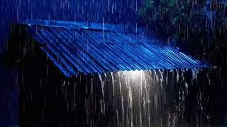 beat stress and stop anxiety with heavy rain and powerful thunder at night in old cottage