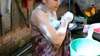 Laos Bathing, Young Girls Bathing In The Mountains Shower Routines Girl Barthing