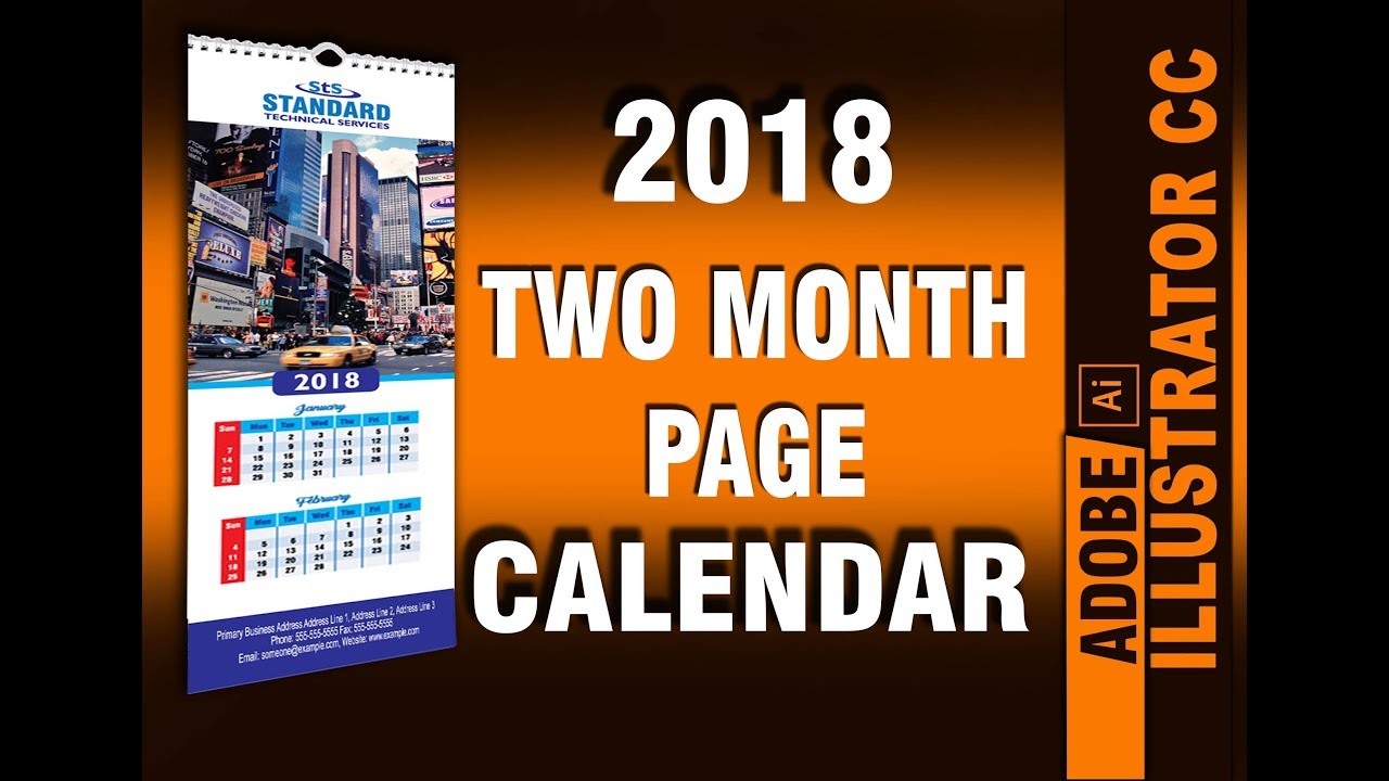 How to Create a 2 months page 2018 Calendar in Adobe Illustrator CC 2014, 2015, 2017,2018,2019