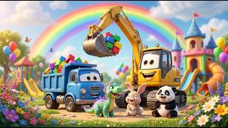 Excavator & Dump Truck Dance Party 🌈🚜🦕