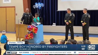 WATCH: Student receives award from Tempe FD after saving mom during 911 call
