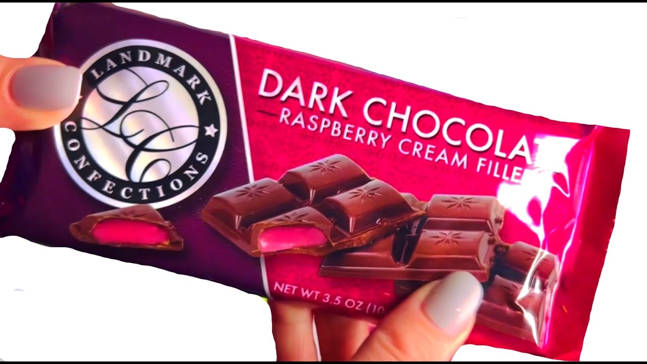 ASMR Unwrapping Dark Chocolate Raspberry Cream filled Candy Bar