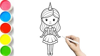 How to draw Cute Barbie unicorn doll/Draw a cute Girl step by step Easy drawing/UNICORN & RAINBOW..