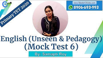 Mock Test 6 | English | Unseen and Pedagogy - WB Primary TET 2020 | Master Of Jobs