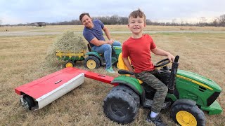 Playing on the farm with kids tractors and hay | Tractors for kids