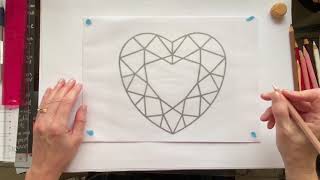 Drawing and colouring a large faceted gemstone - red heart ruby