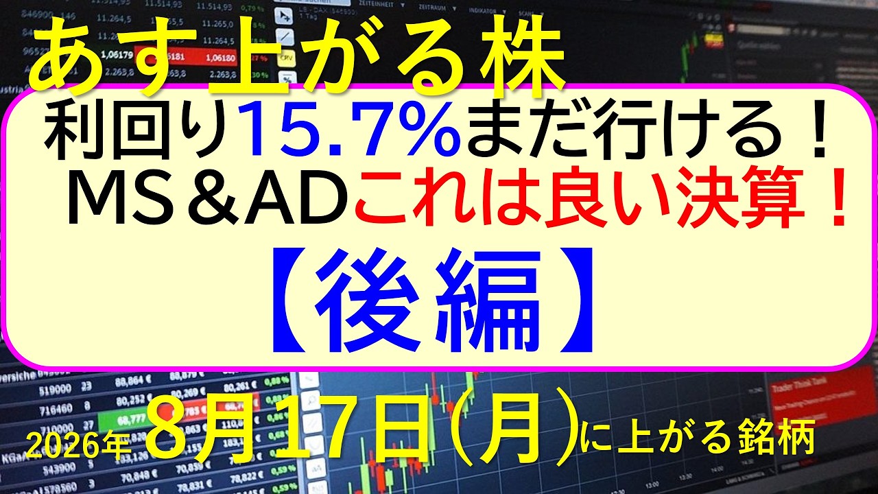 利回り15.7％まだ行ける！MS＆ADこれは良い決算！SOMPO増益