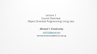Object Oriented Programming Using Java: Introduction to Java Part1