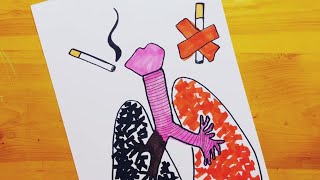 رسم عن التدخين 6|| رسم اشهار عن التدخين || رسم رئه المدخن || smoking drawing