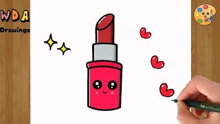 How to draw a cute lipstick step by step. lipstick drawing.