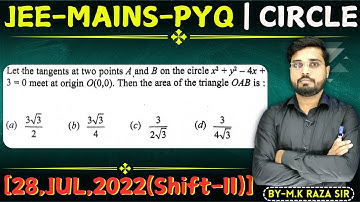 Let the tangents at two points A and B on the circle x ^ 2 + y ^ 2 - 4x + 30 meet || Let