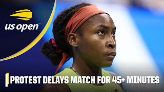 Coco Gauff-Karolina Muchova match delayed due to protesters | 2023 US Open