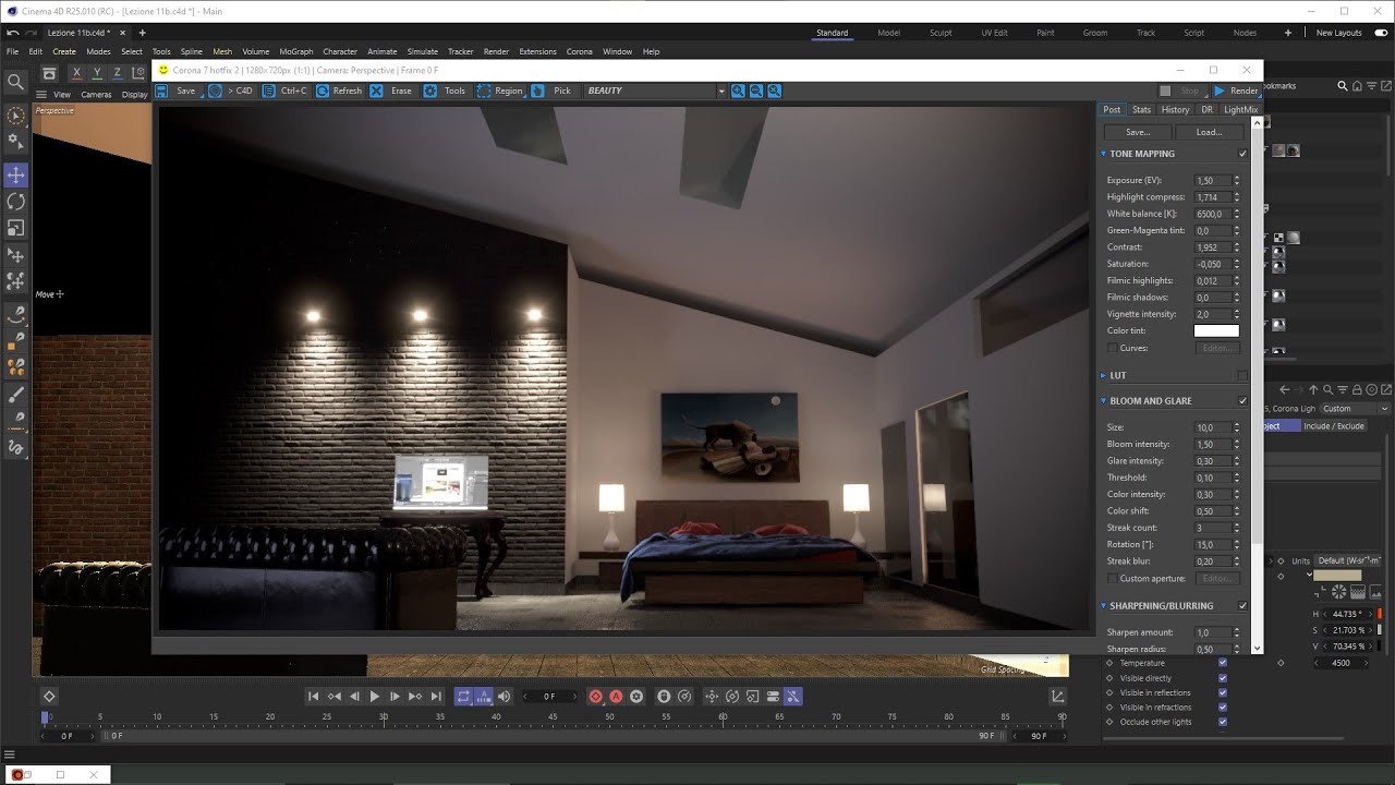 Corona Cinema 4D - 11 - Rendering an Interior, Render Elements, Bloom,  Glare, LightMix, Post-Pro - YouTube