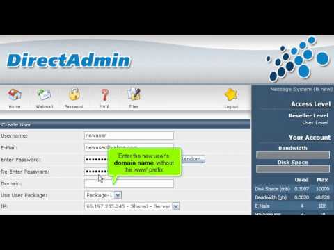DirectAdmin Reseller Tutorial - How to create a new user