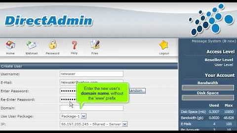 DirectAdmin Reseller Tutorial - How to create a new user