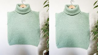 Crochet Turtleneck Sweater Vest