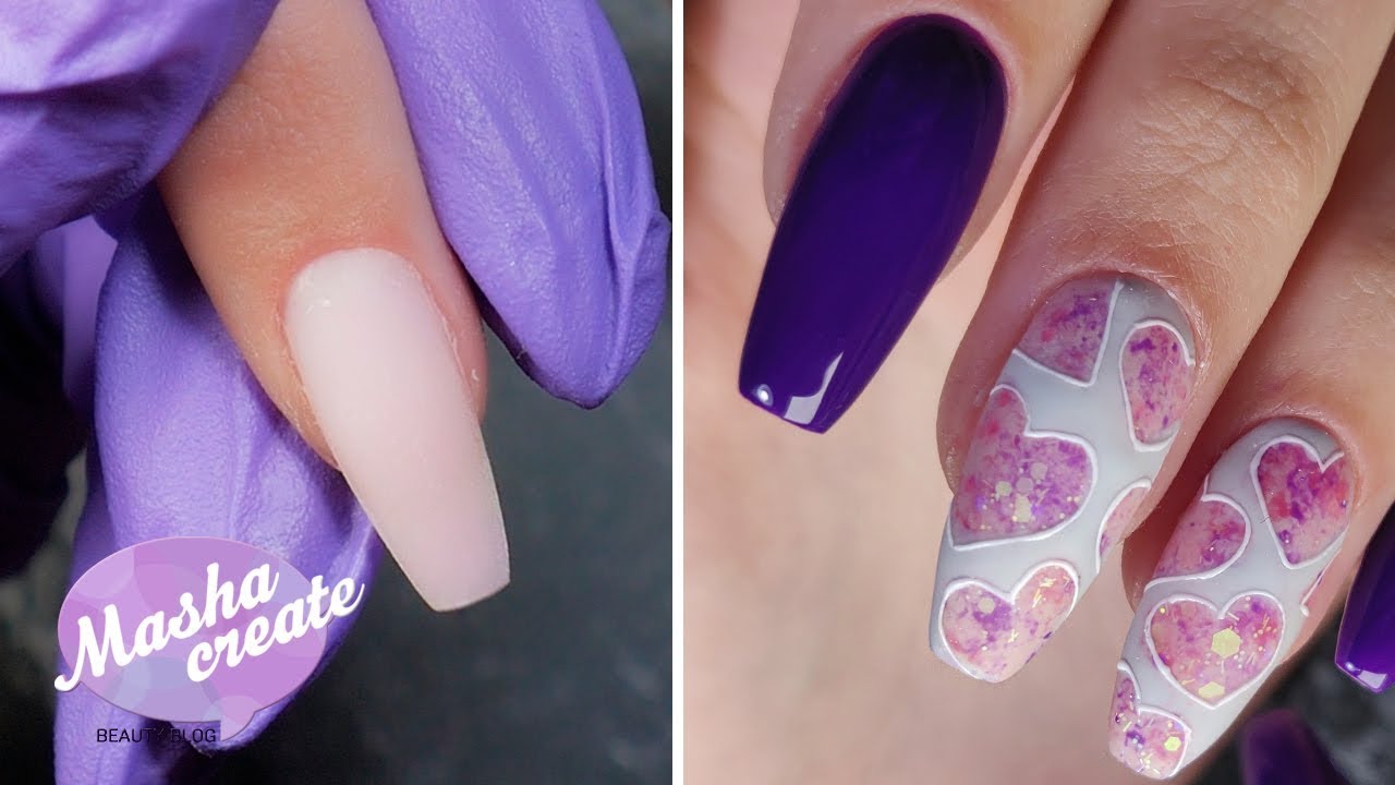 Ногти Балерина и Укрепление ногтей акриловой пудрой: тонко и надежно. Маникюр с сердечками