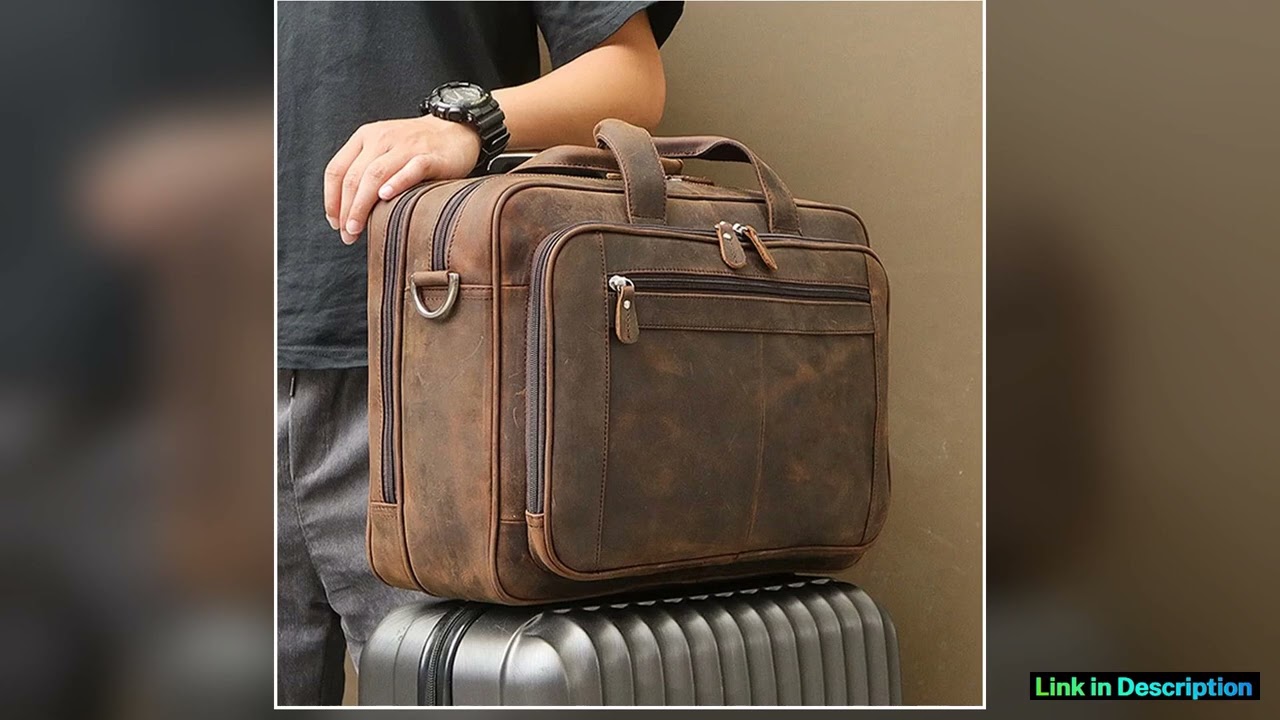 High Quality Genuine Leather Men Briefcase Business bag Crazy Horse Leather Large 17inch Laptop Bag