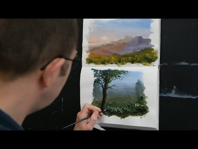 Gepolijst zonsopkomst gemeenschap Bomen schilderen met acrylverf 05: Atmosferisch perspectief. - YouTube