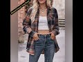 Women's Casual Loose Comfortable Fit Blouse Plaid Print Long Sleeve Turn Down Collar Shacket