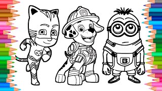 Drawing and Coloring Pj Masks, Paw Patrol Marshall and Despicable Me