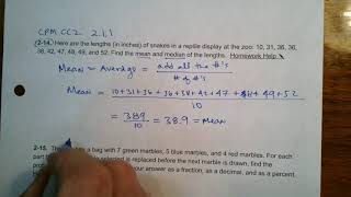 CPM CC2 Section 2.1.1 #2-14 (Mean and Median)