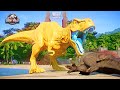 Colorful Tyrannosaurus Rex, Stegosaurus, Triceratops, I Rex, T Rex Dinosaurs Fight in JWE