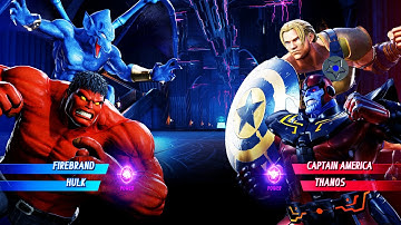 Firebrand & Red Hulk vs Gladiator Cap & Thanos (Very Hard) Marvel vs Capcom | 4K UHD Gameplay