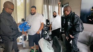 DJ Khaled gives Kanye a pair of his rare " Father Of Ashad " 3's only 100 made worth 8k and up
