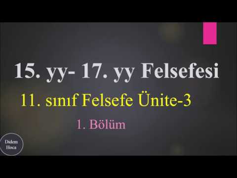 11. Sınıf 15.yy-17.yy Felsefesi 1. Bölüm