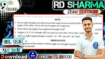 Exercise 12.3 Q1 to Q5 | RD Sharma Class 9 | Chapter 12 Congruent Triangles | CBSE | MD Sir 9