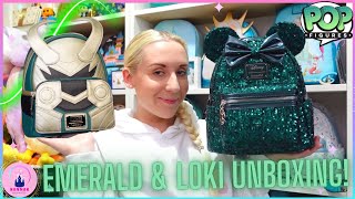 Emerald Green Sequin Loungefly Mini Backpack Chrismtas 2022 Disney Parks Loki Cosplay Ears Sweater