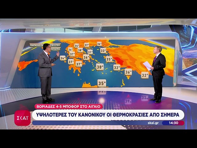 Υψηλότερες του κανονικού οι θερμοκρασίες από σήμερα – Βοριάδες 4-5 μποφόρ στο Αιγαίο | 20/08/2026