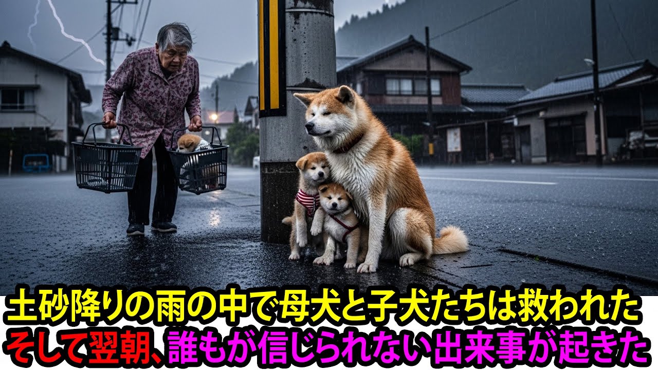 土砂降りの雨の中で母犬と子犬たちは救われた…そして翌朝、誰もが信じられない出来事が起きた