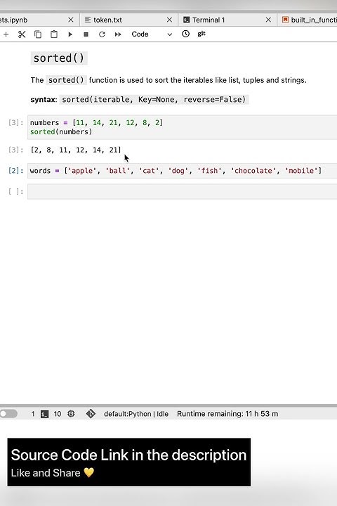 Sorted function in Python Sort numbers and words in Python #shorts # ...