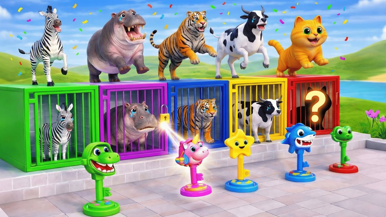 Long Slide Game with Cow Elephant Gorilla Hippopotamus Tiger 3d Animal Game Funny 3d Animals