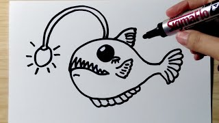 how to draw a cute angler fish for kids easy steps 