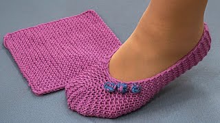 Knitted slippers from a square is easy and simple  without a seam on the sole!