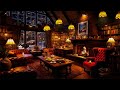 Winter Night Jazz at Library Cafe Ambience ☕📖 Relaxing Jazz Piano &amp; Crackling Fire for Reading, Work