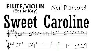 SWEET CAROLINE Flute Violin Easier Key Sheet Backing Track Partitura Neil Diamond