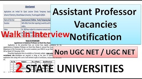 Assistant Professor Vacancies in 2 State Universities | Non UGC NET/UGC NET | No Exam | No Fee