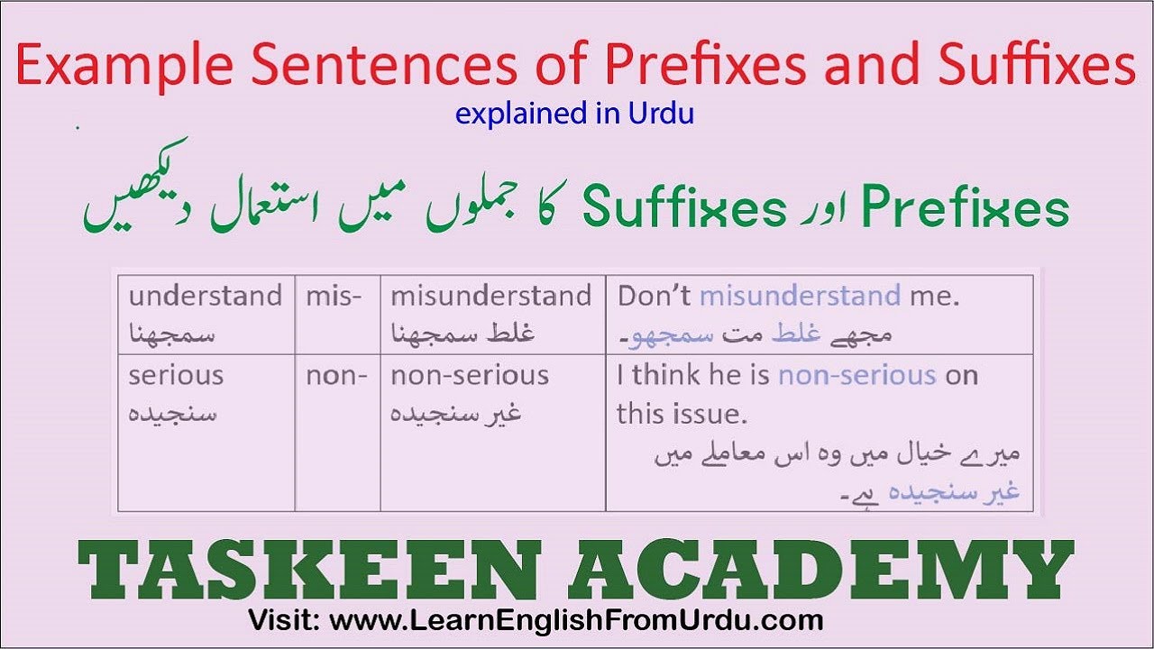 Prefix and Suffix examples in English and Urdu | Uses of prefixes and suffixes explained in Urdu
