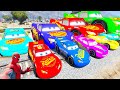 Big &amp; Small Long Articulated Lightning Mcqueen vs Trains GTA V Spiderman