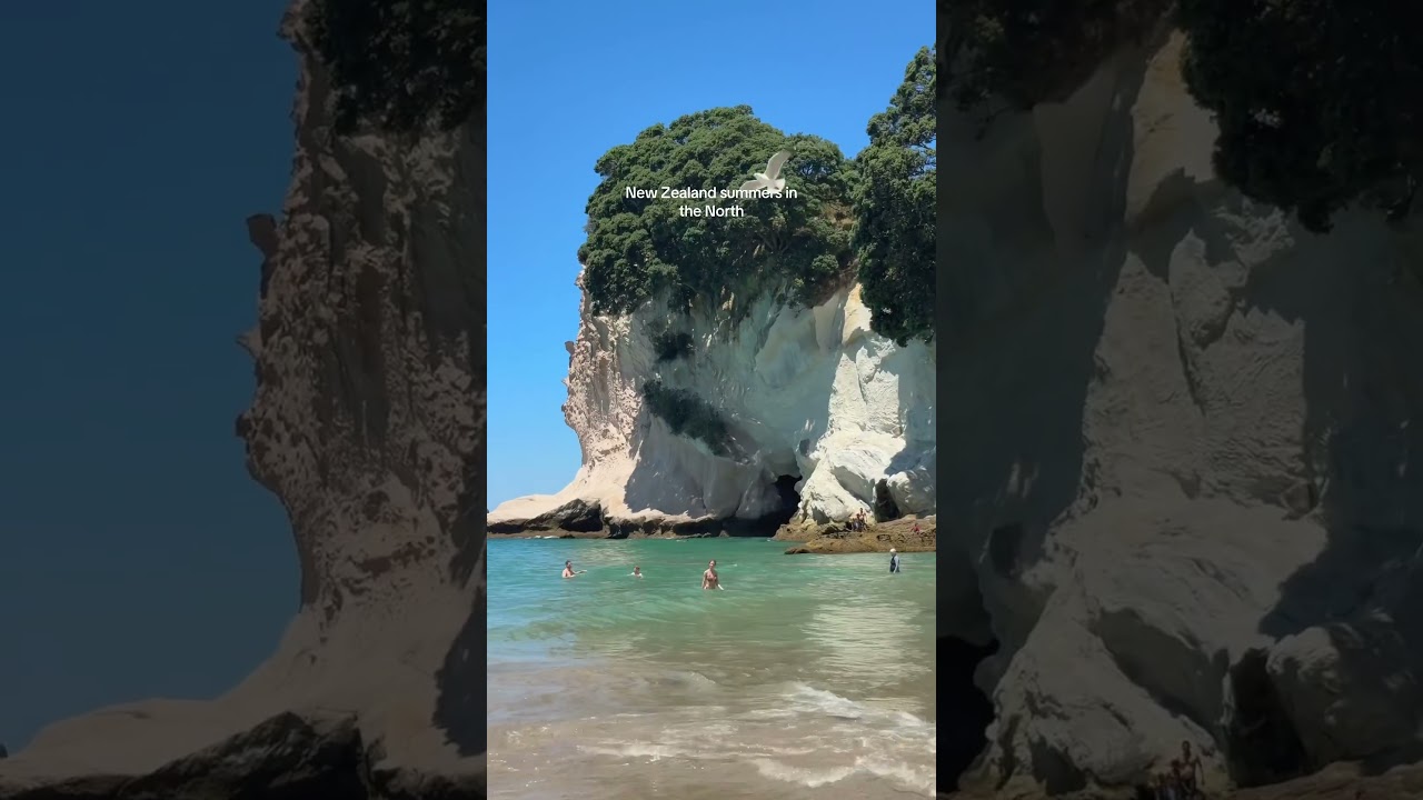 Coromandel peninsula in New Zealand 🌊 the UV index was 9 but the ocean was so cold & refreshing✨
