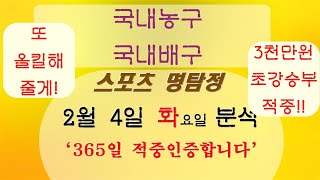 몇천만원 집문서 베팅 올킬! 2월 4일 배구 농구 축구분석 남자배구 여자배구 한국전력 대한항공 정관장 부산KCC 프로토분석 토토분석 축구승무패 스포츠명탐정