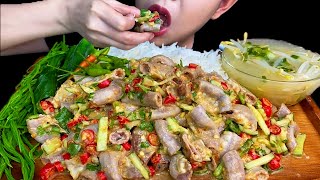 MUKBANG EATING||SPICY PORK INTESTINES SALAD & BOILED  VEGGIES * Recipe *