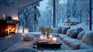 🔥❄️ Calm Piano and Fire Crackling | Snowy Evening Ambience | 3 Hours for Relax Calm Healing Focus