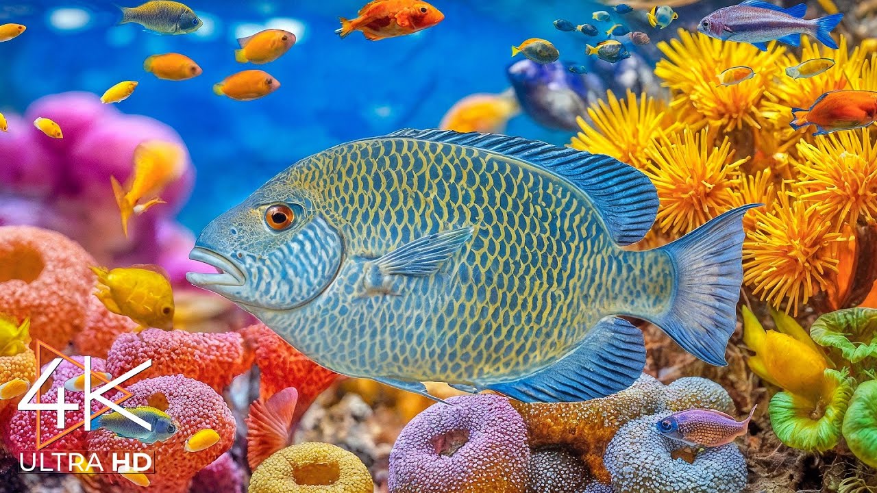 Видео из аквариума в формате 4K (ULTRA HD) 🐠 Красивые коралловые рифовые рыбки под расслабляющую му